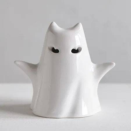 Подсвечник привидение "КОТ", керамика, высота 9 см (белый) №1 Подсвечник привидение "КОТ", керамика, высота 9 см (белый) №1